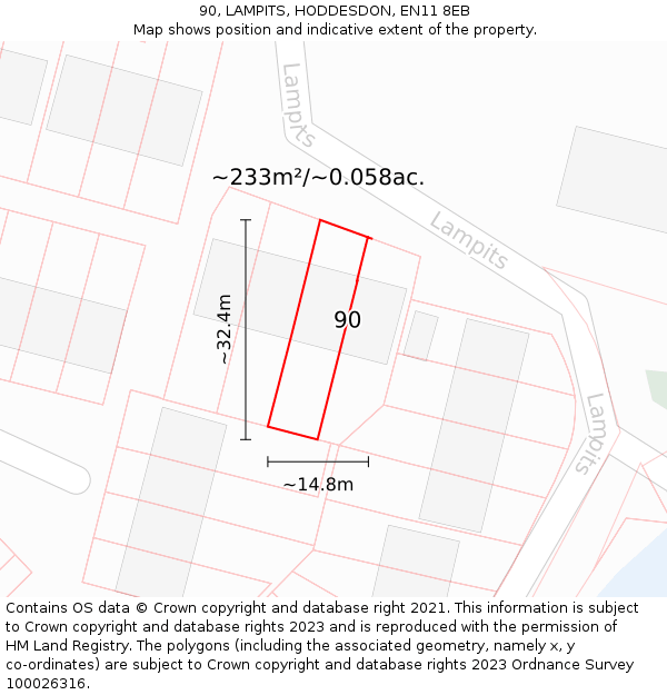 90, LAMPITS, HODDESDON, EN11 8EB: Plot and title map