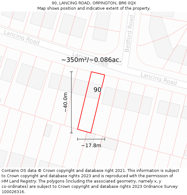 90, LANCING ROAD, ORPINGTON, BR6 0QX: Plot and title map