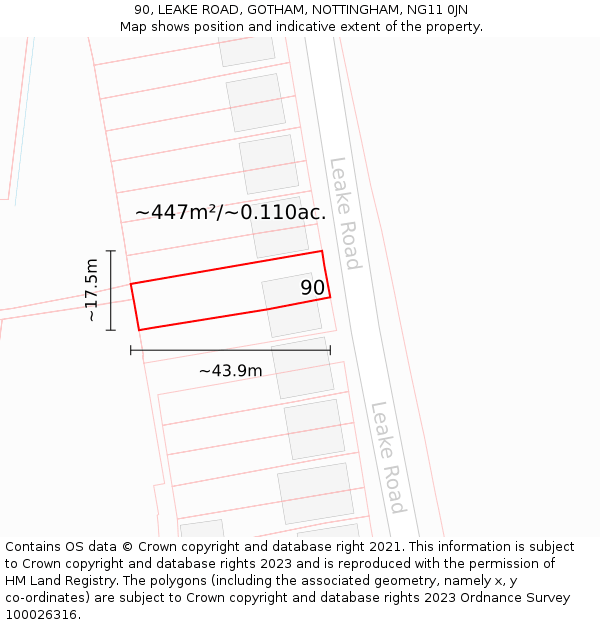 90, LEAKE ROAD, GOTHAM, NOTTINGHAM, NG11 0JN: Plot and title map