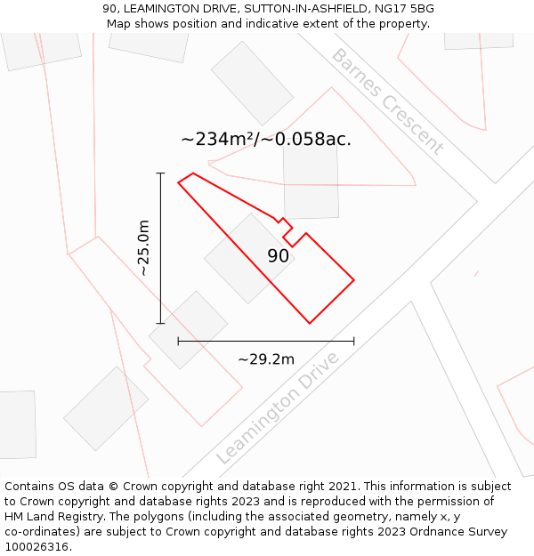 90, LEAMINGTON DRIVE, SUTTON-IN-ASHFIELD, NG17 5BG: Plot and title map