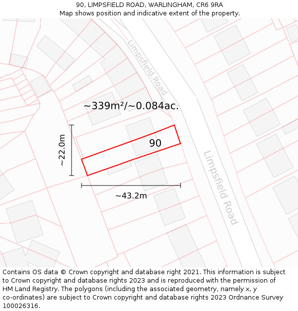 90, LIMPSFIELD ROAD, WARLINGHAM, CR6 9RA: Plot and title map