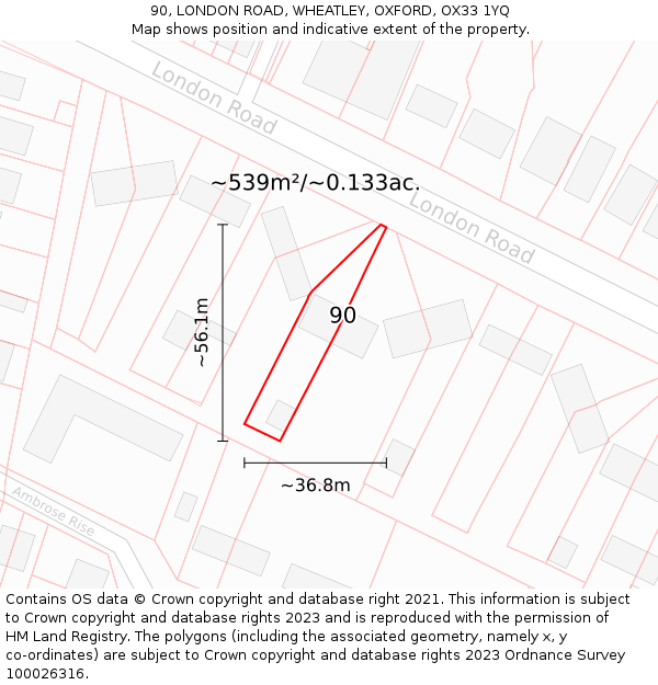 90, LONDON ROAD, WHEATLEY, OXFORD, OX33 1YQ: Plot and title map