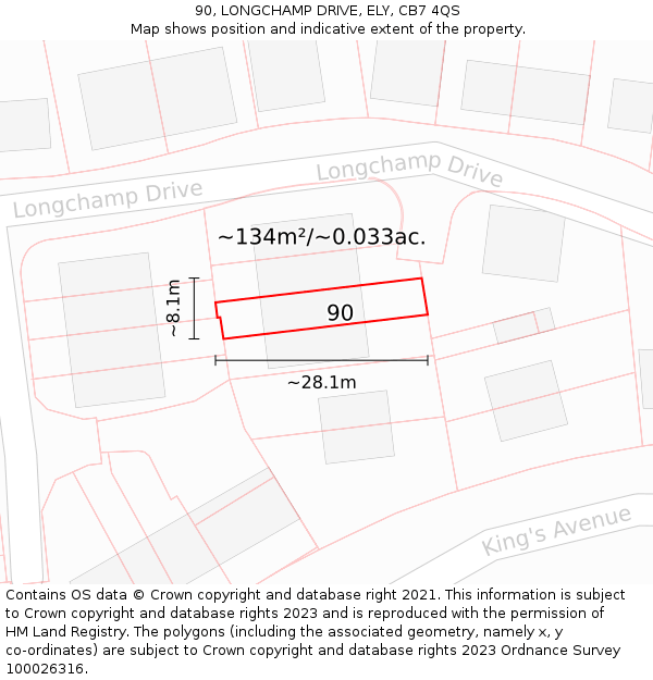 90, LONGCHAMP DRIVE, ELY, CB7 4QS: Plot and title map