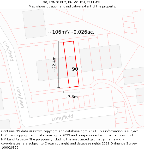 90, LONGFIELD, FALMOUTH, TR11 4SL: Plot and title map