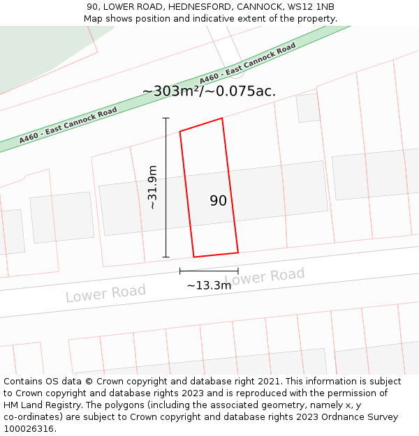 90, LOWER ROAD, HEDNESFORD, CANNOCK, WS12 1NB: Plot and title map