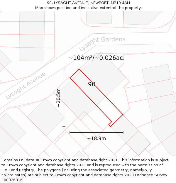 90, LYSAGHT AVENUE, NEWPORT, NP19 4AH: Plot and title map