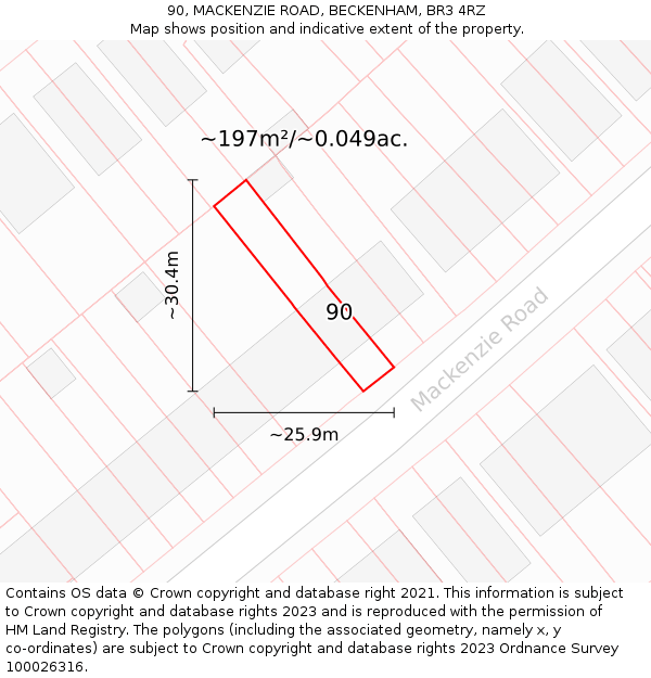 90, MACKENZIE ROAD, BECKENHAM, BR3 4RZ: Plot and title map