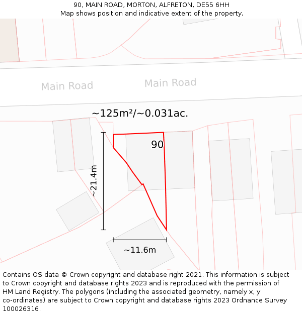 90, MAIN ROAD, MORTON, ALFRETON, DE55 6HH: Plot and title map