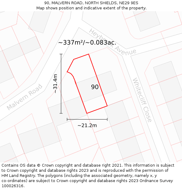 90, MALVERN ROAD, NORTH SHIELDS, NE29 9ES: Plot and title map