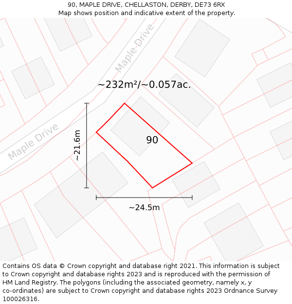 90, MAPLE DRIVE, CHELLASTON, DERBY, DE73 6RX: Plot and title map