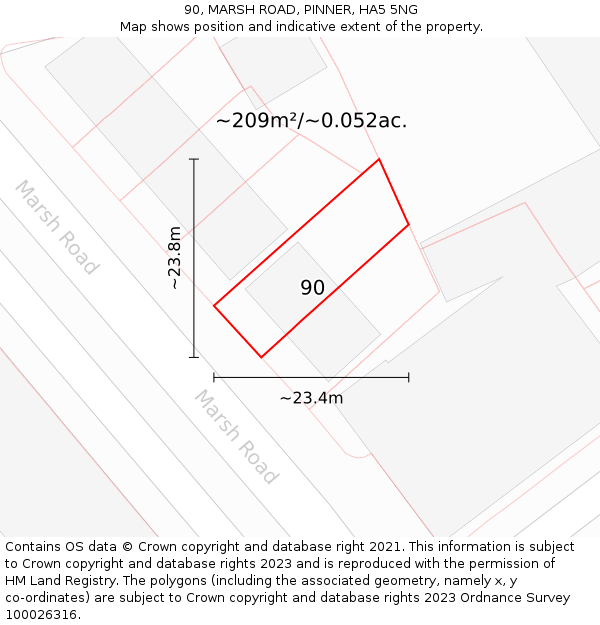 90, MARSH ROAD, PINNER, HA5 5NG: Plot and title map