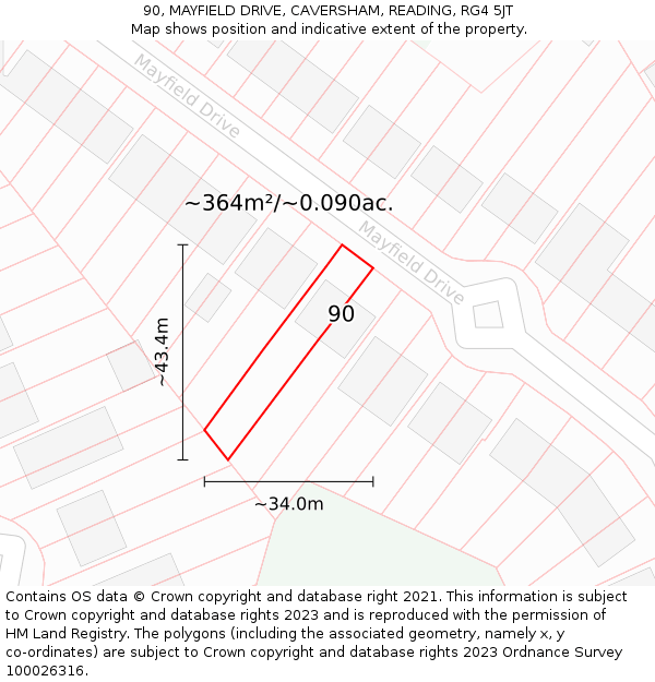 90, MAYFIELD DRIVE, CAVERSHAM, READING, RG4 5JT: Plot and title map