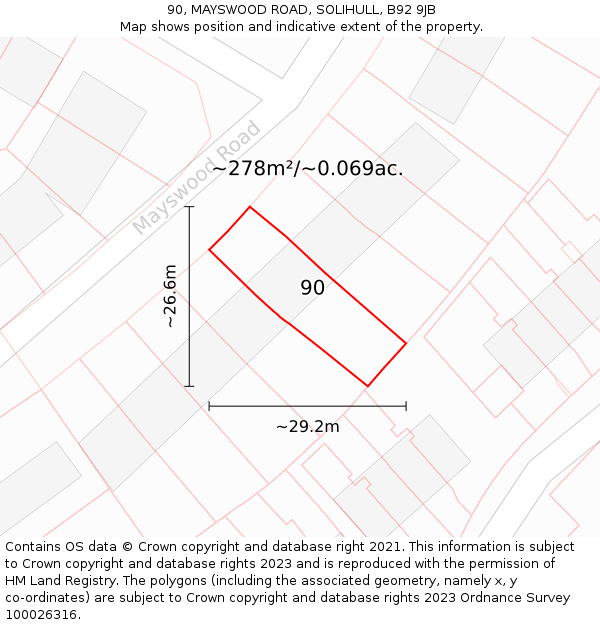 90, MAYSWOOD ROAD, SOLIHULL, B92 9JB: Plot and title map