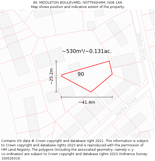 90, MIDDLETON BOULEVARD, NOTTINGHAM, NG8 1AA: Plot and title map