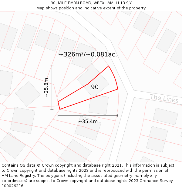 90, MILE BARN ROAD, WREXHAM, LL13 9JY: Plot and title map