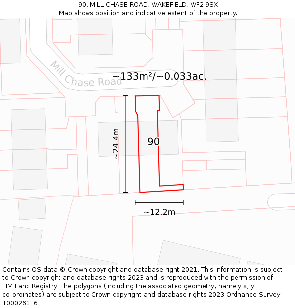 90, MILL CHASE ROAD, WAKEFIELD, WF2 9SX: Plot and title map