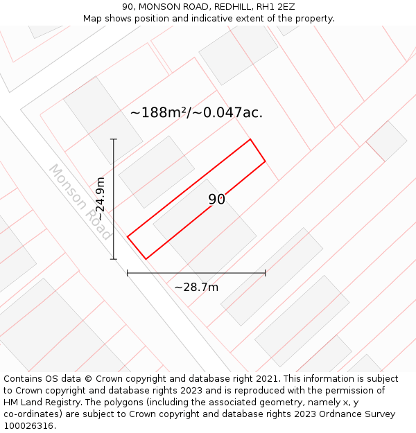 90, MONSON ROAD, REDHILL, RH1 2EZ: Plot and title map