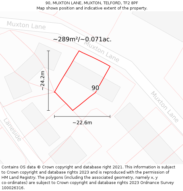 90, MUXTON LANE, MUXTON, TELFORD, TF2 8PF: Plot and title map