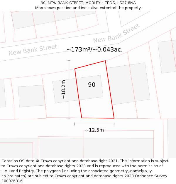 90, NEW BANK STREET, MORLEY, LEEDS, LS27 8NA: Plot and title map