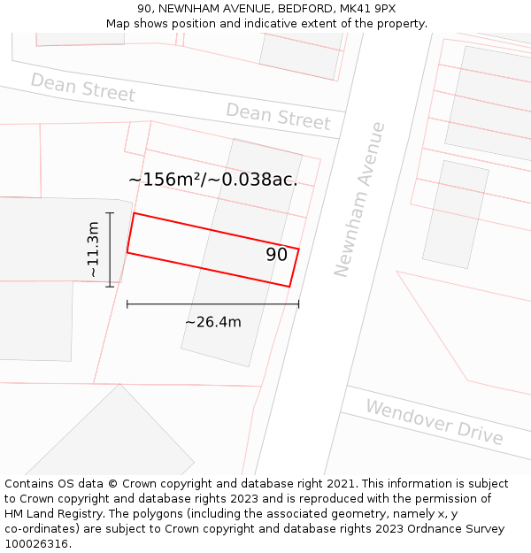 90, NEWNHAM AVENUE, BEDFORD, MK41 9PX: Plot and title map