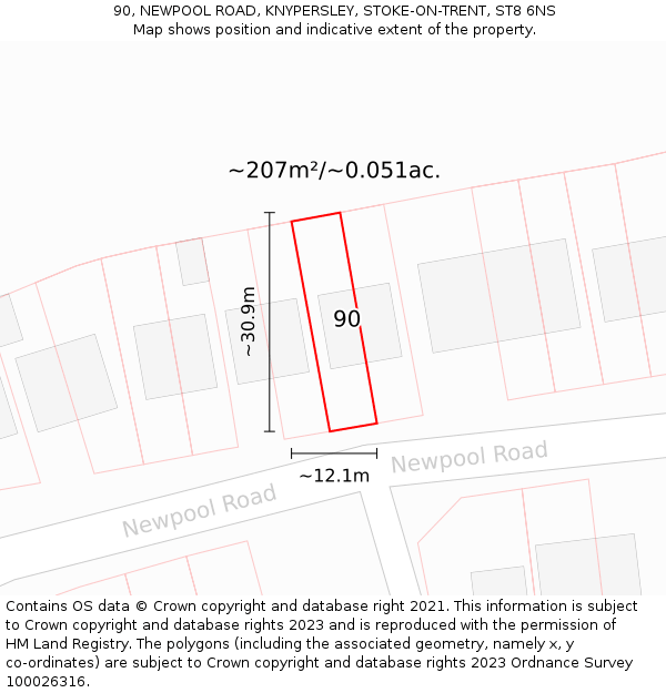 90, NEWPOOL ROAD, KNYPERSLEY, STOKE-ON-TRENT, ST8 6NS: Plot and title map