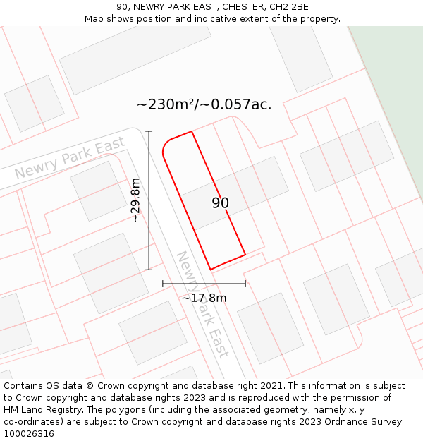 90, NEWRY PARK EAST, CHESTER, CH2 2BE: Plot and title map