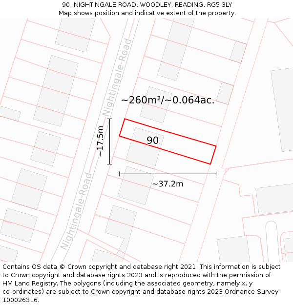 90, NIGHTINGALE ROAD, WOODLEY, READING, RG5 3LY: Plot and title map