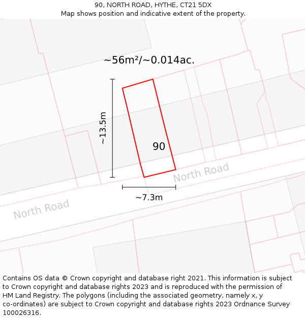 90, NORTH ROAD, HYTHE, CT21 5DX: Plot and title map