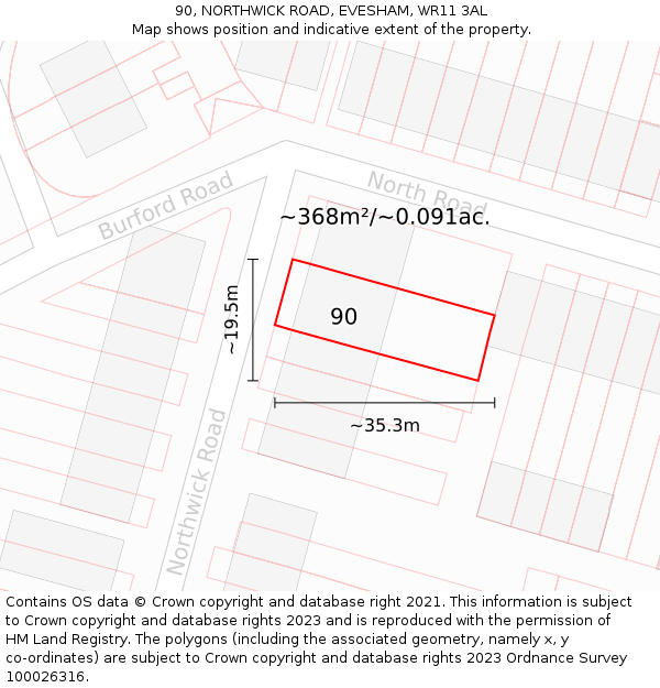 90, NORTHWICK ROAD, EVESHAM, WR11 3AL: Plot and title map