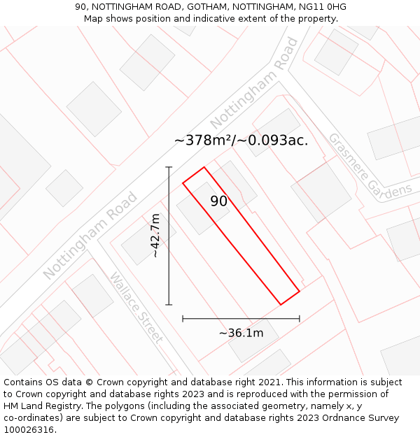 90, NOTTINGHAM ROAD, GOTHAM, NOTTINGHAM, NG11 0HG: Plot and title map