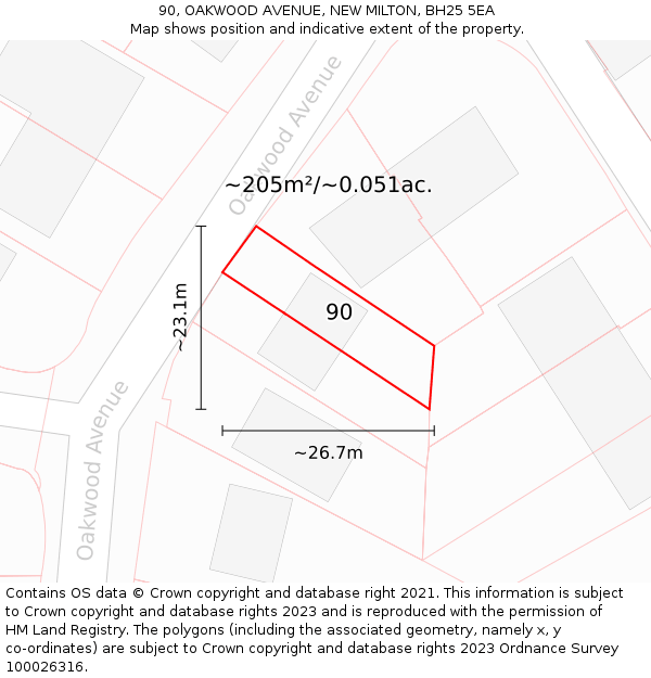 90, OAKWOOD AVENUE, NEW MILTON, BH25 5EA: Plot and title map