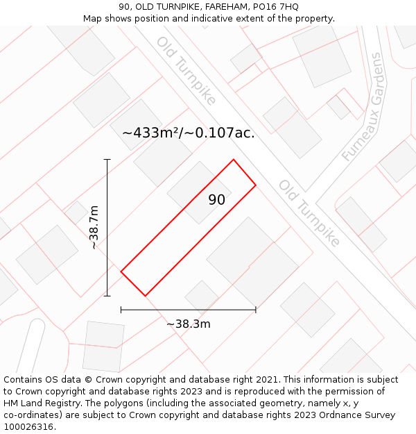 90, OLD TURNPIKE, FAREHAM, PO16 7HQ: Plot and title map