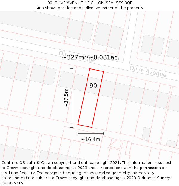 90, OLIVE AVENUE, LEIGH-ON-SEA, SS9 3QE: Plot and title map