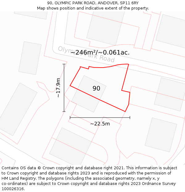 90, OLYMPIC PARK ROAD, ANDOVER, SP11 6RY: Plot and title map