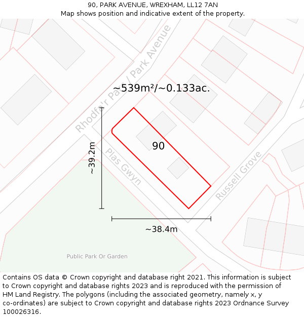 90, PARK AVENUE, WREXHAM, LL12 7AN: Plot and title map