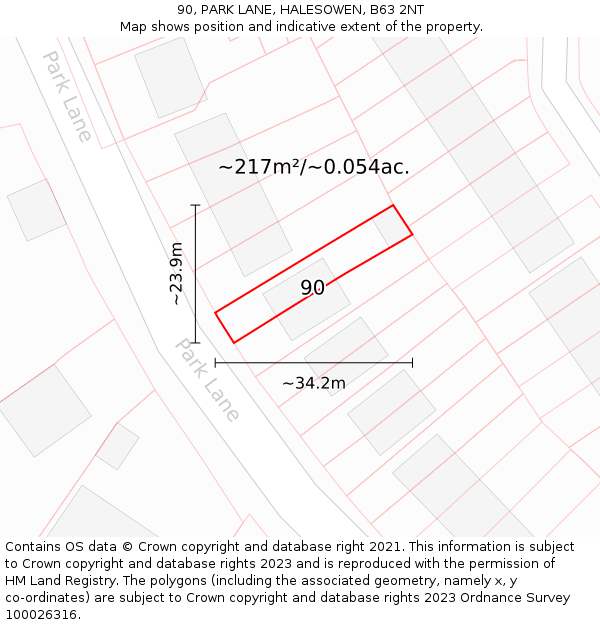 90, PARK LANE, HALESOWEN, B63 2NT: Plot and title map