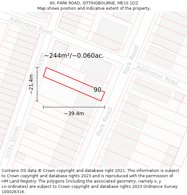 90, PARK ROAD, SITTINGBOURNE, ME10 1DZ: Plot and title map