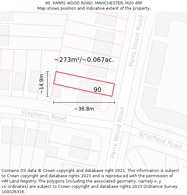 90, PARRS WOOD ROAD, MANCHESTER, M20 4RP: Plot and title map