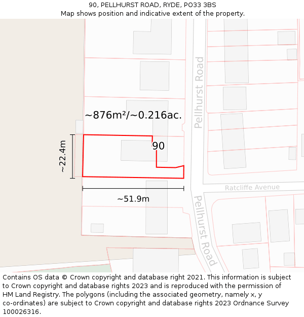 90, PELLHURST ROAD, RYDE, PO33 3BS: Plot and title map