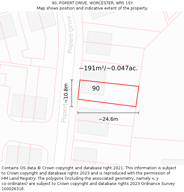 90, POPERT DRIVE, WORCESTER, WR5 1SY: Plot and title map