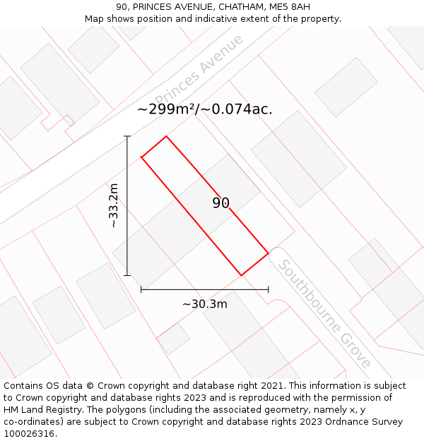 90, PRINCES AVENUE, CHATHAM, ME5 8AH: Plot and title map