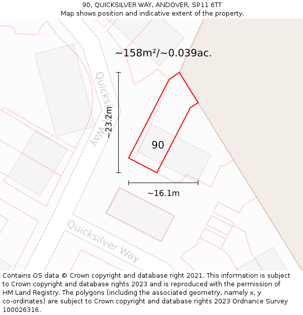 90, QUICKSILVER WAY, ANDOVER, SP11 6TT: Plot and title map