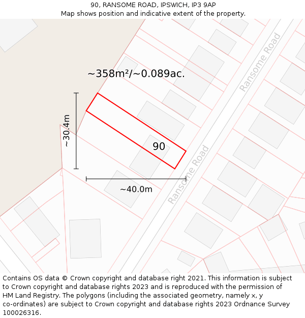 90, RANSOME ROAD, IPSWICH, IP3 9AP: Plot and title map