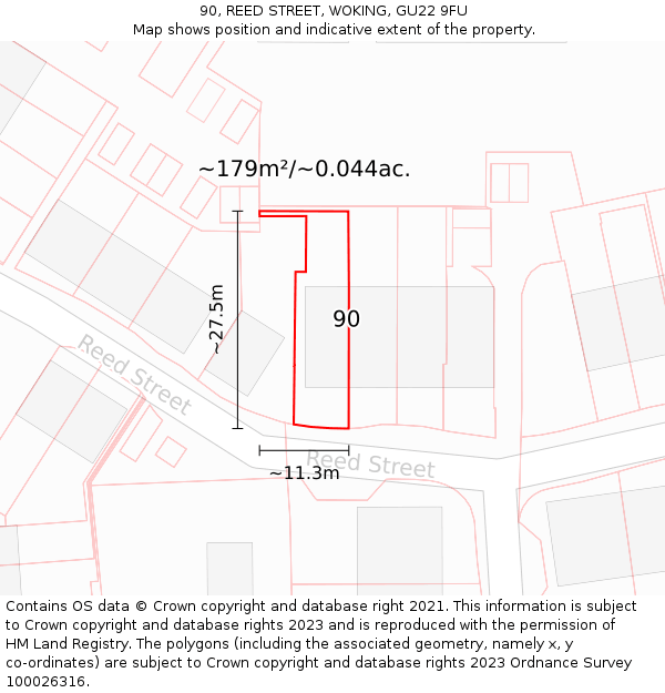 90, REED STREET, WOKING, GU22 9FU: Plot and title map