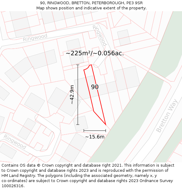 90, RINGWOOD, BRETTON, PETERBOROUGH, PE3 9SR: Plot and title map