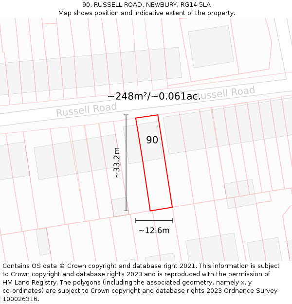 90, RUSSELL ROAD, NEWBURY, RG14 5LA: Plot and title map