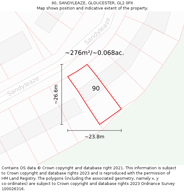 90, SANDYLEAZE, GLOUCESTER, GL2 0PX: Plot and title map