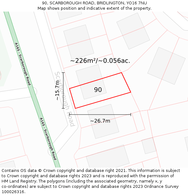 90, SCARBOROUGH ROAD, BRIDLINGTON, YO16 7NU: Plot and title map