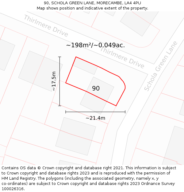 90, SCHOLA GREEN LANE, MORECAMBE, LA4 4PU: Plot and title map