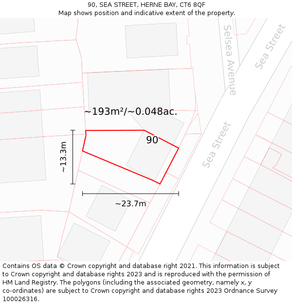 90, SEA STREET, HERNE BAY, CT6 8QF: Plot and title map